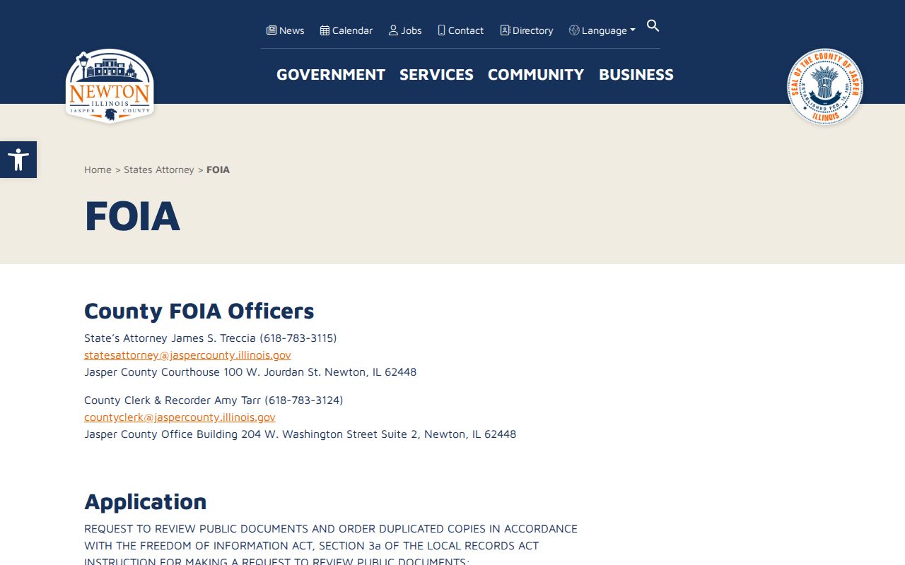 Jasper County arrest history FOIA request procedure