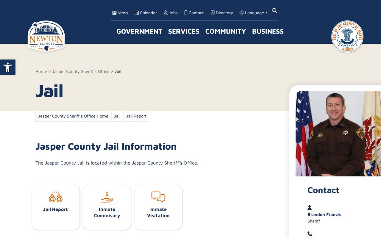 Jasper County arrest history jail rules and custody services