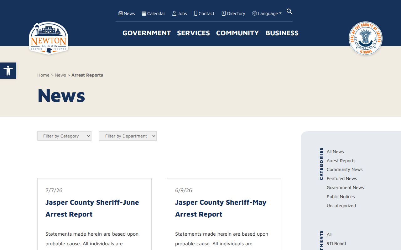 Jasper County arrest history monthly sheriff reports