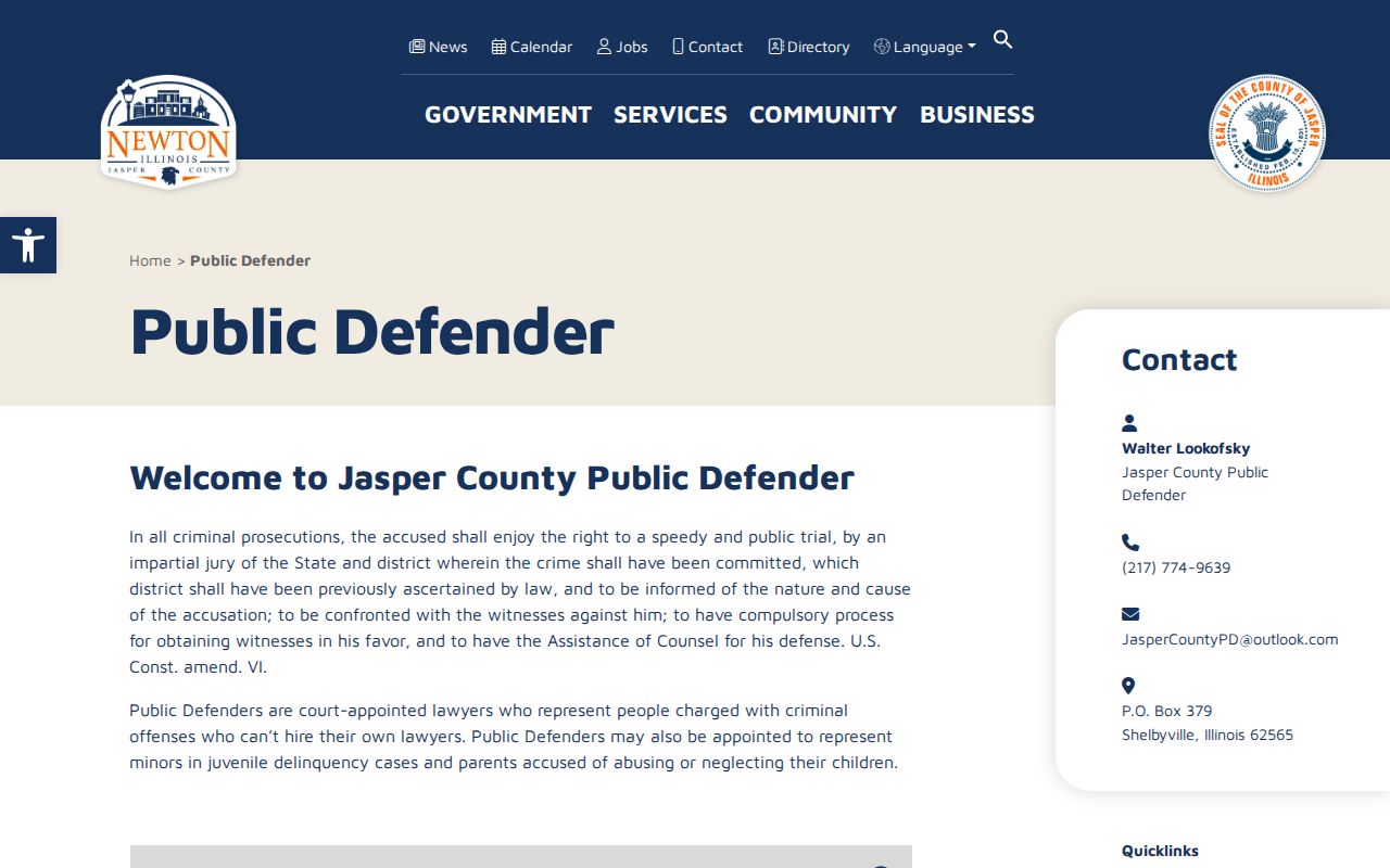 Jasper County criminal court case Public Defender information