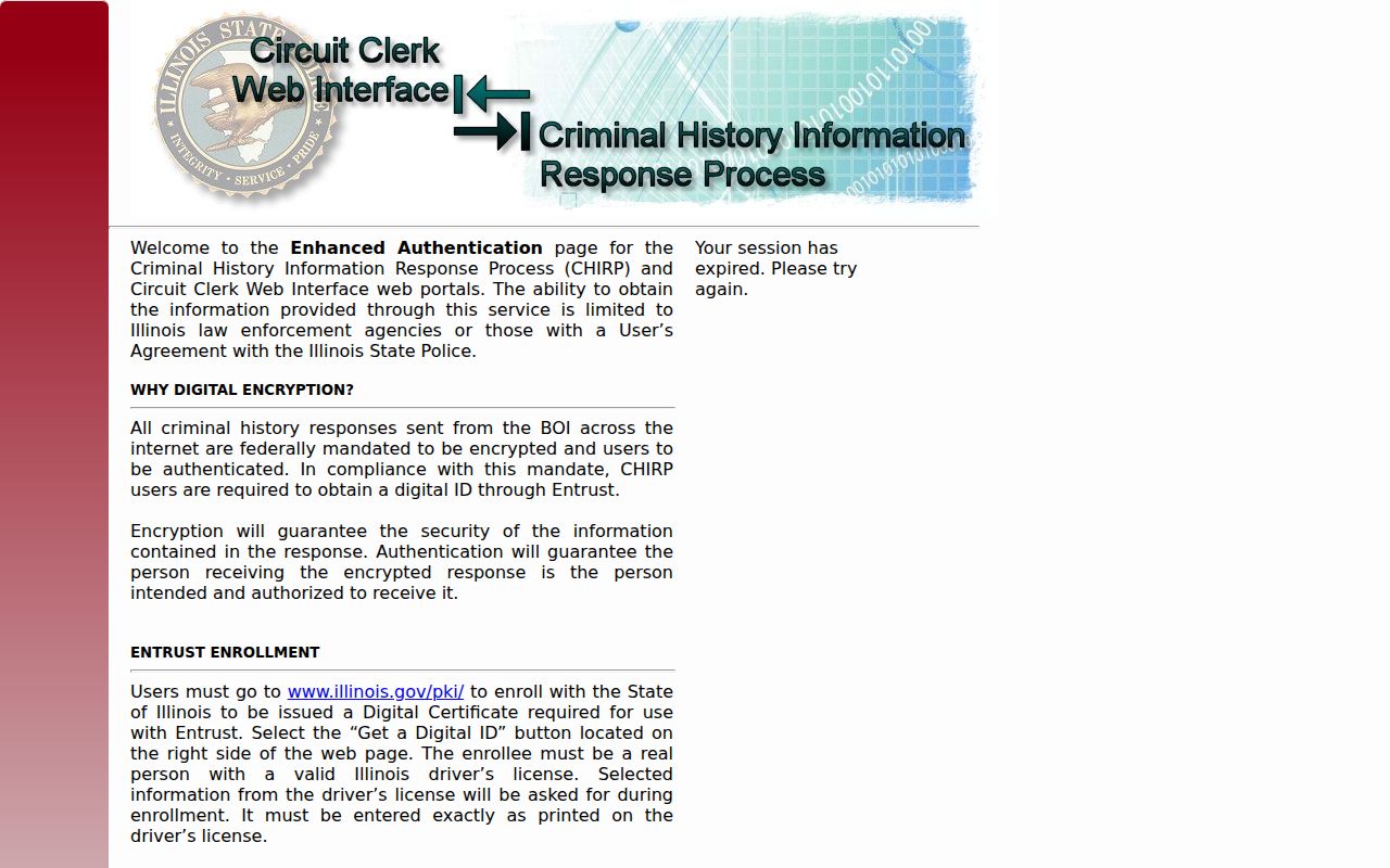 Jasper County criminal history CHIRP authentication portal