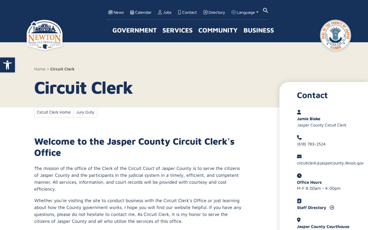 Jasper County criminal court history Circuit Clerk services