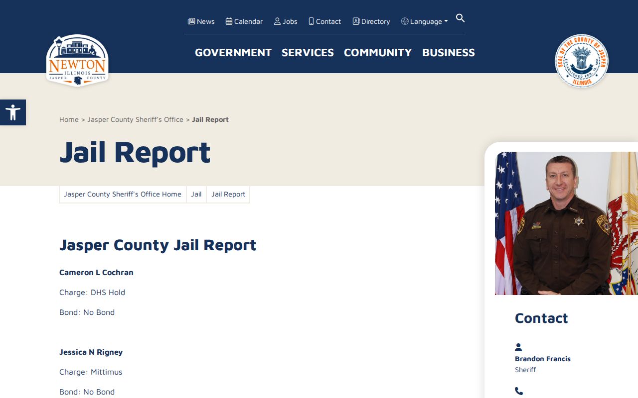Jasper County criminal history current jail report